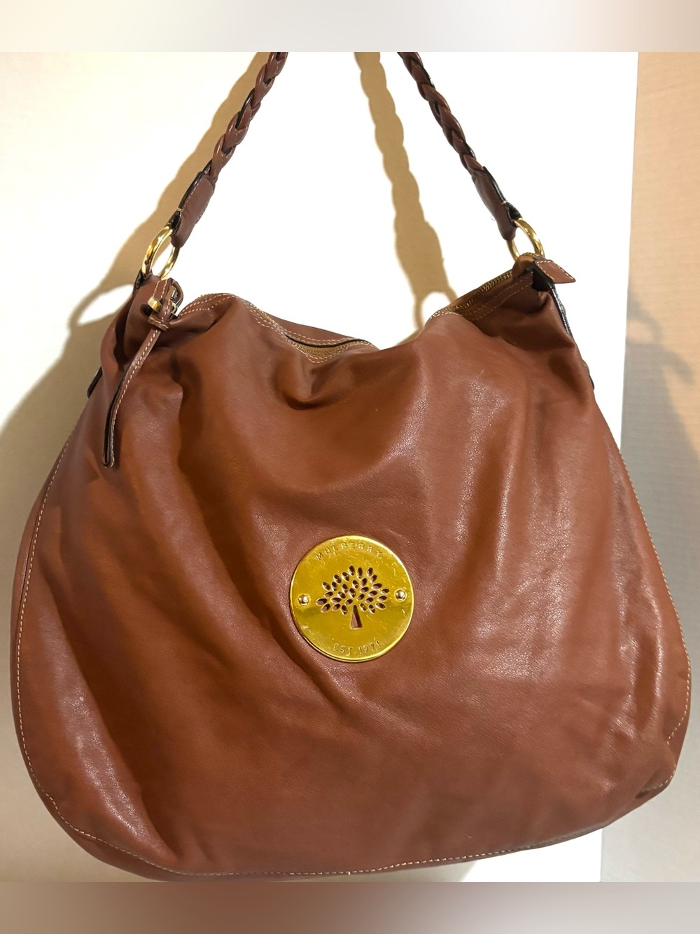 Mulberry Brown large Leather Shoulder Hobo with Braided Strap